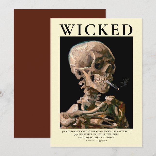 Invitación de Halloween de arte fino de cabeza de  (Anverso / Reverso)