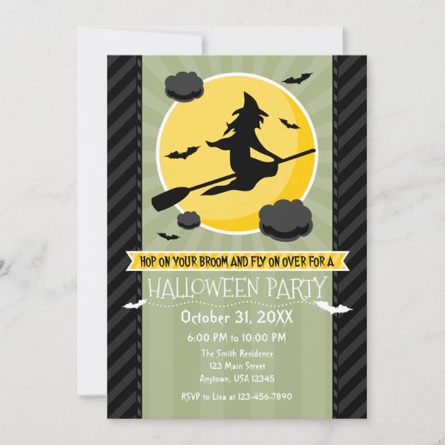 Invitación de Halloween de bruja gris negra de oli (Anverso)