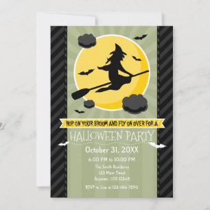Invitación de Halloween de bruja gris negra de oli
