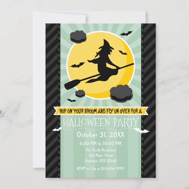 Invitación de Halloween de Bruja Gris Negra Verde  (Anverso)