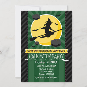 Invitación de Halloween de bruja gris negra verde