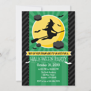 Invitación de Halloween de bruja gris negra verde