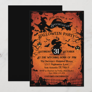Invitación de Halloween de Bruja y Murciélagos Esp
