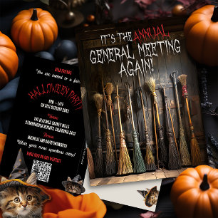 Invitación de Halloween de Brujas con Escobas Rúst
