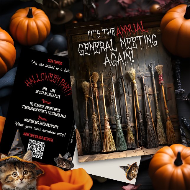 Invitación de Halloween de Brujas con Escobas Rúst (Subido por el creador)