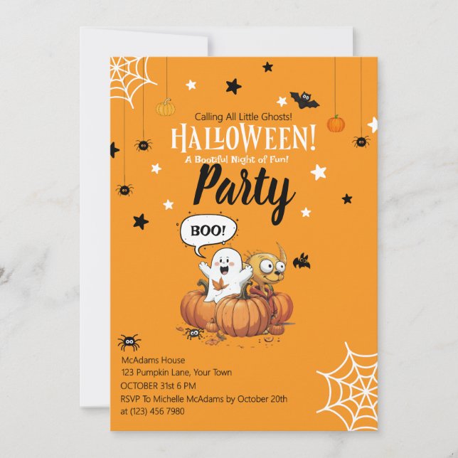 Invitación de Halloween de calabaza fantasma para  (Anverso)