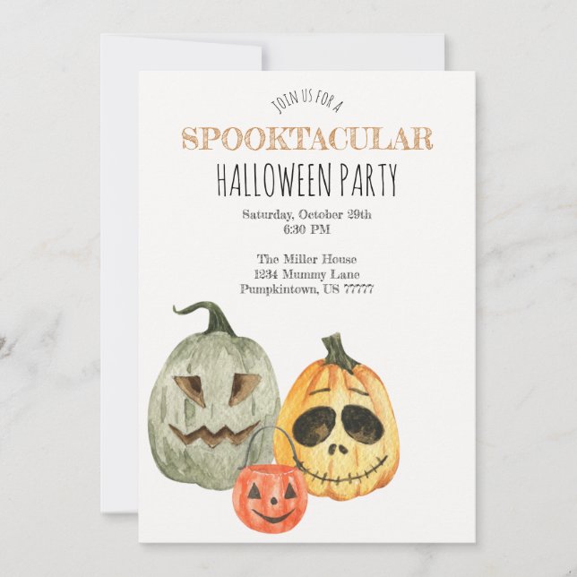 Invitación de Halloween de calabaza Spooktacular (Anverso)