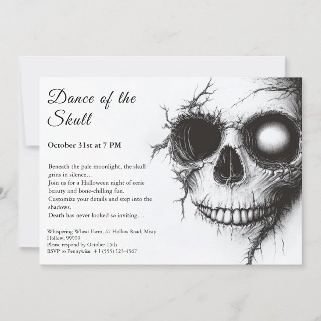 Invitación de Halloween de calavera - Fiesta oscur (Anverso)