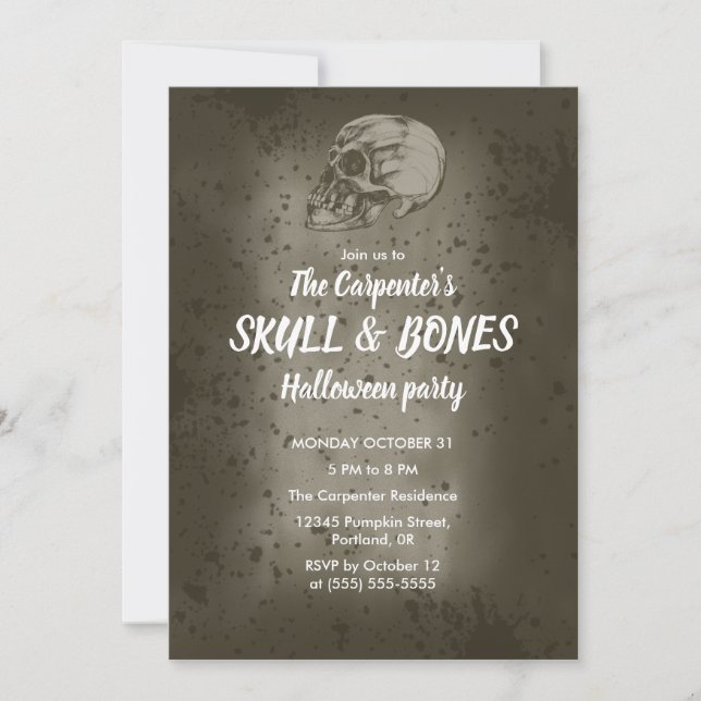 Invitación de Halloween de Calavera y Huesos (Anverso)