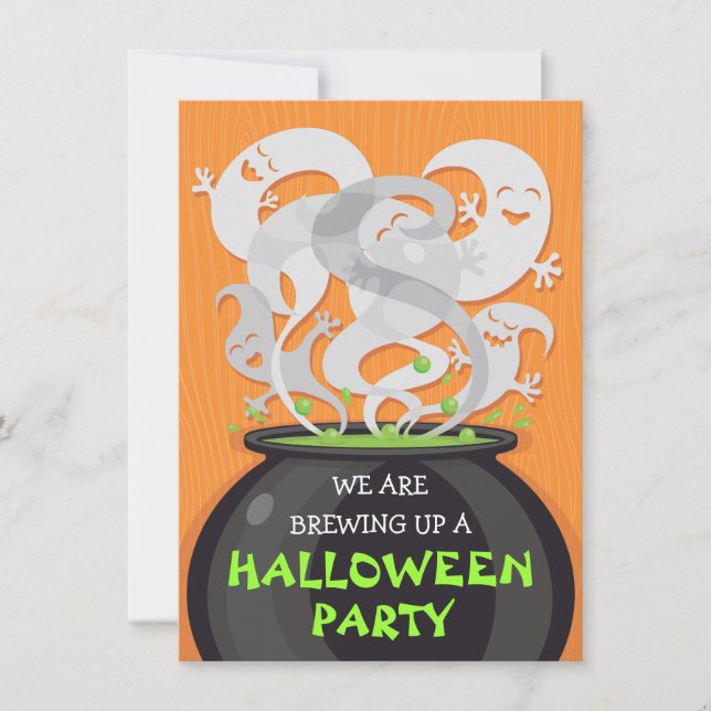 Invitación de Halloween de Caldero de Fantasmas y  (Anverso)