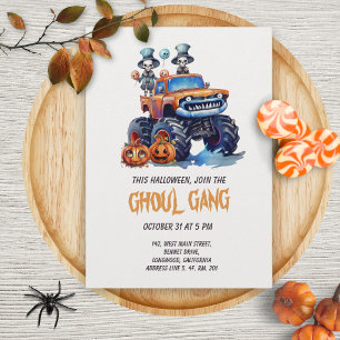 Invitación de Halloween de Camión Monstruo de la P