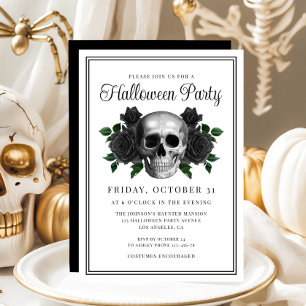 Invitación de Halloween de cráneo floral gótico el