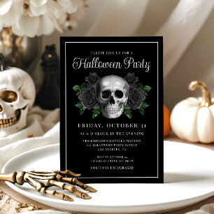 Invitación de Halloween de cráneo floral gótico ne