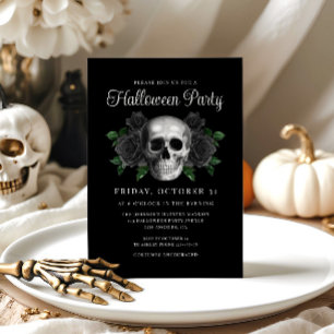 Invitación de Halloween de cráneo floral gótico ne