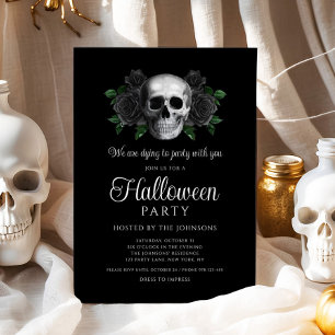 Invitación de Halloween de cráneo floral negro gót