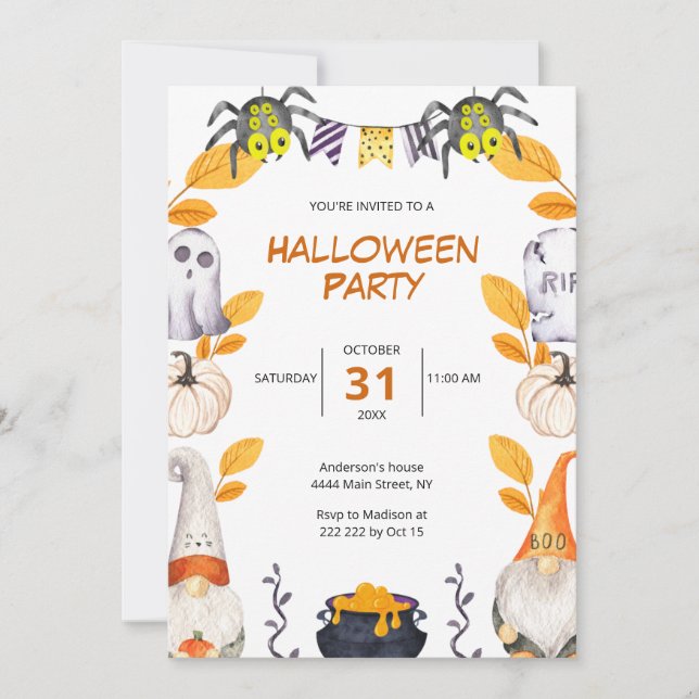 Invitación de Halloween de Cute Gnomes (Anverso)