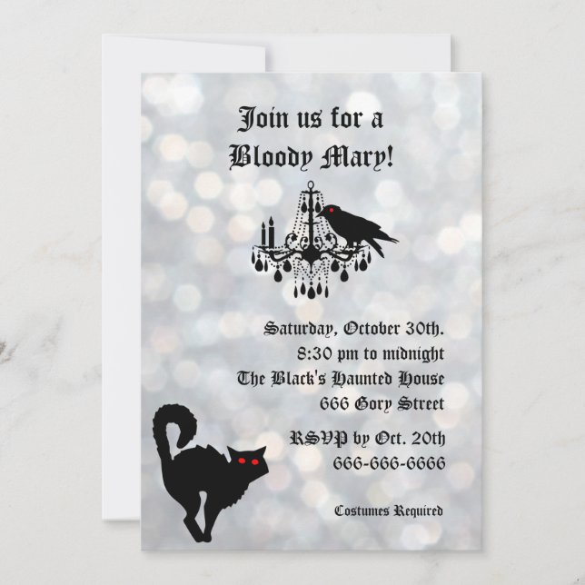 Invitación de Halloween de Damask y Sparkly Silver (Anverso)