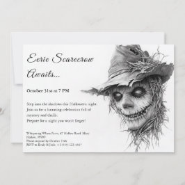 Invitación de Halloween de Eerie Scarecrow en blan