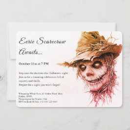 Invitación de Halloween de Eerie Scarecrow en blan
