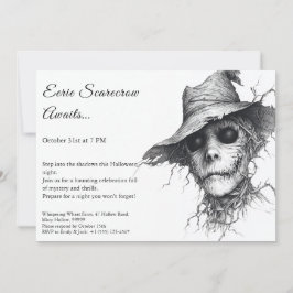 Invitación de Halloween de Eerie Scarecrow en blan