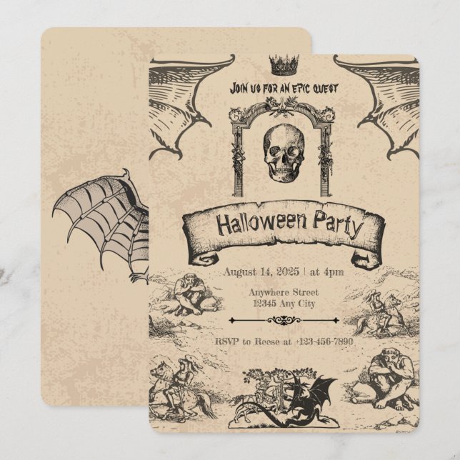 Invitación de Halloween de época: Elegancia espelu (Anverso / Reverso)