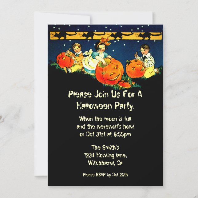 Invitación de Halloween de época sobre papel recic (Anverso)