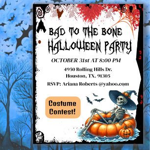 Invitación de Halloween de esqueleto malo hasta lo