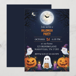 Invitación de Halloween de fantasma lindo luna lle