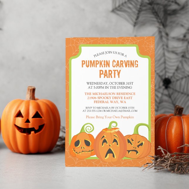 Invitación de Halloween de Fiesta de tallado de ca (Pumpkin Carving Party Halloween Invitation)