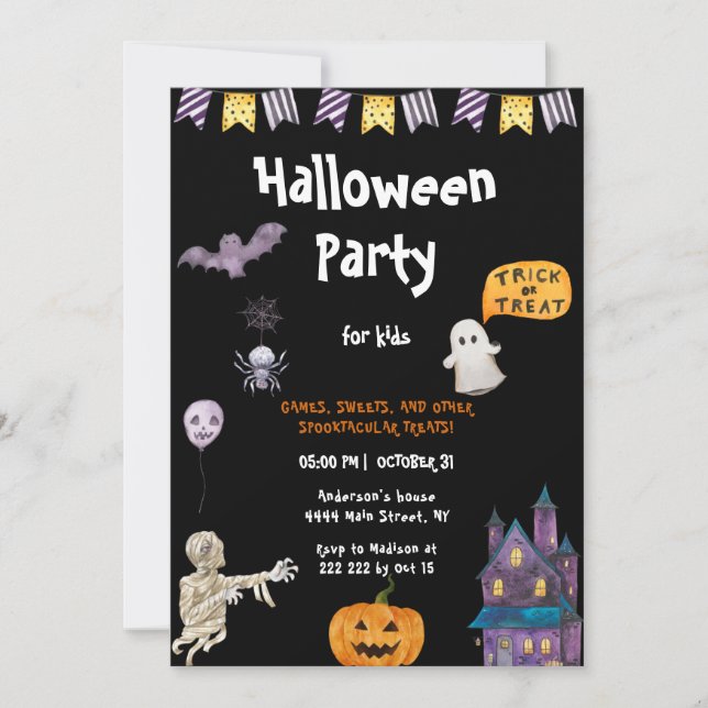 Invitación de Halloween de fiesta para Niños (Anverso)