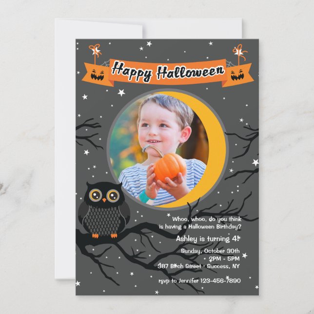 Invitación de Halloween de Foto Hoo Hoo (Anverso)