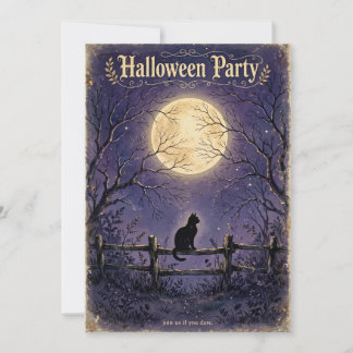 Invitación de Halloween de Gato Negro a la Luz de 