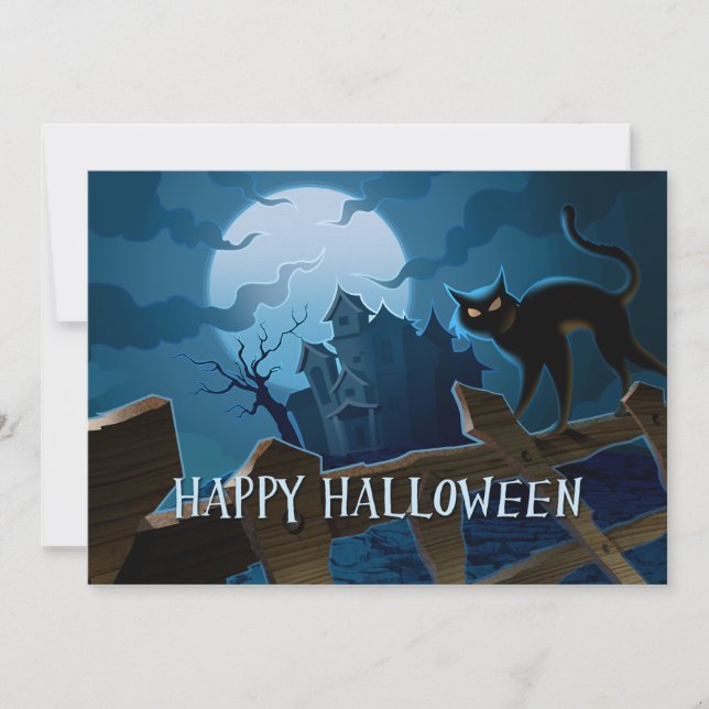 Invitación de Halloween de Gato Negro espeluznante (Anverso)