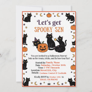 Invitación de Halloween de gato negro lindo SZN es