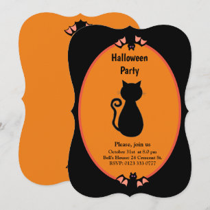 Invitación de Halloween de gato negro moderno y mu