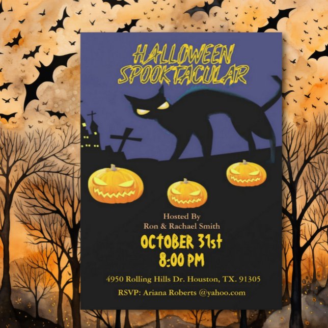 Invitación de Halloween de Gato Negro Spooktacular (Subido por el creador)