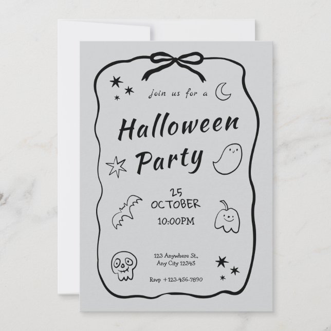 Invitación de Halloween de Gris Negro y Ligero (Anverso)