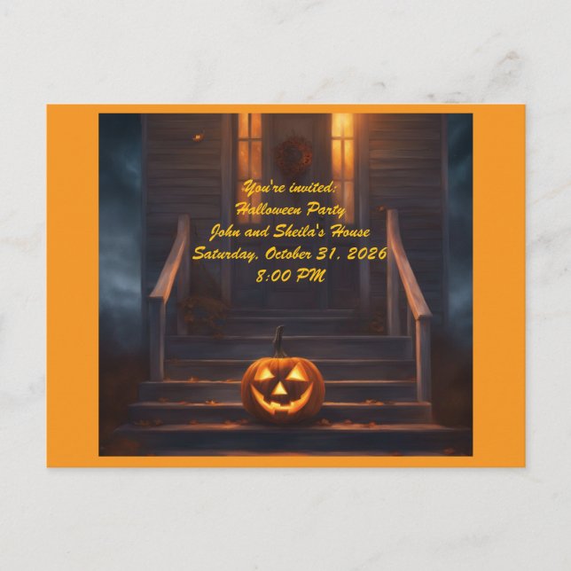 Invitación de Halloween de Jack-o-Lantern (Anverso)