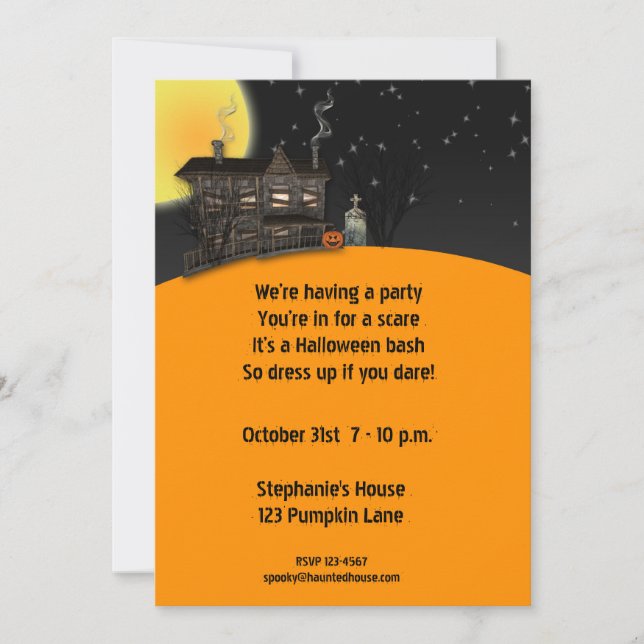 Invitación de Halloween de la casa encantada (Anverso)