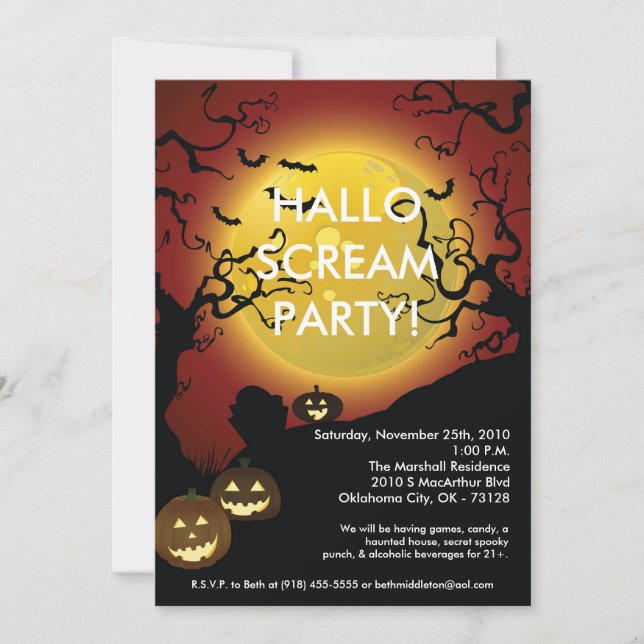 invitación de Halloween de la linterna de Jack O (Anverso)