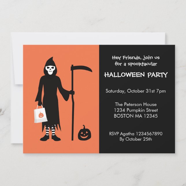 Invitación de Halloween de la Parca (Anverso)