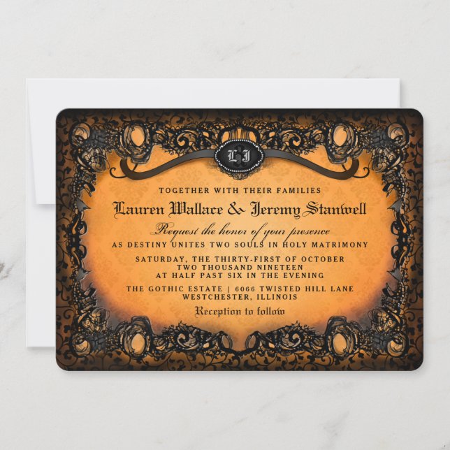 Invitación De Halloween de la recepción nupcial PARTE (Anverso)