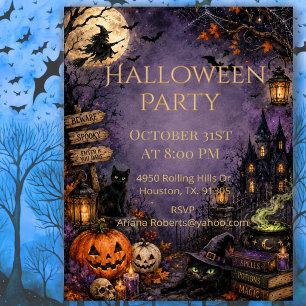 Invitación de Halloween de Luna de Bruja Embrujada