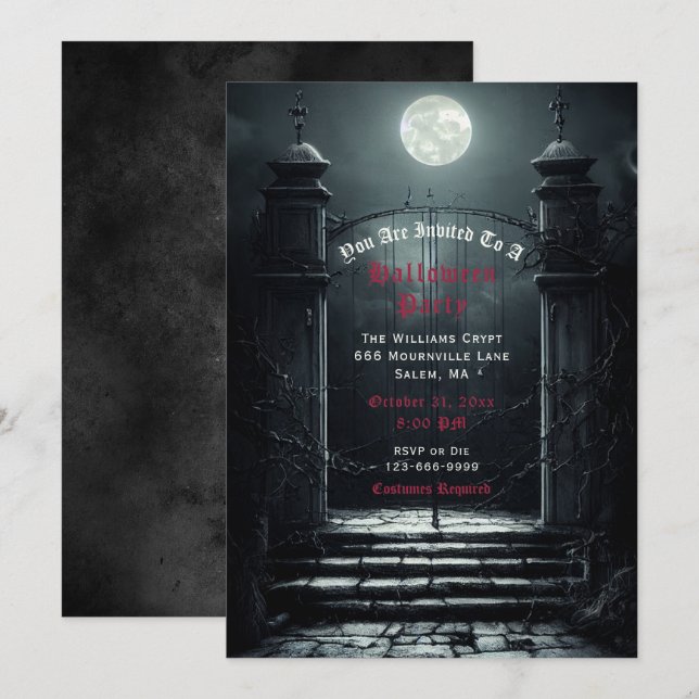 Invitación de Halloween de Luna Gótica Completa (Anverso / Reverso)