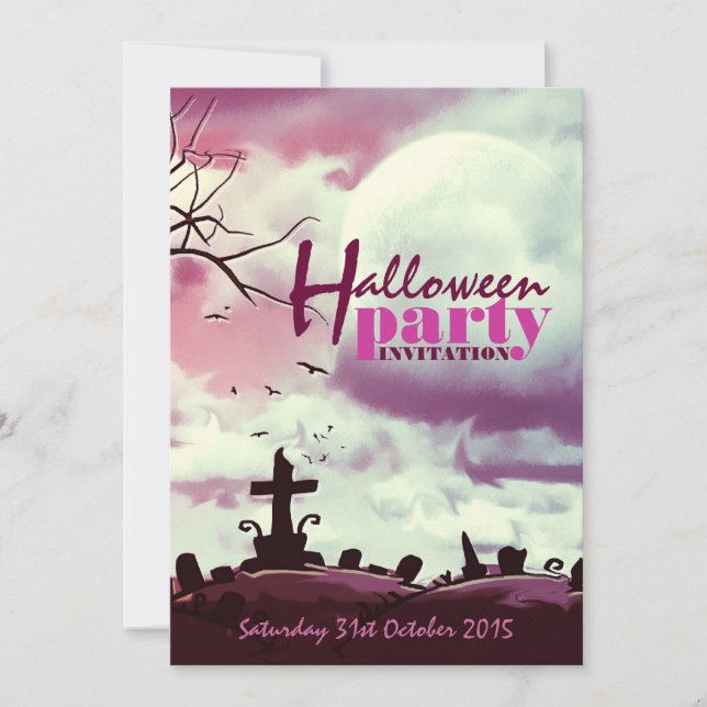 Invitación de Halloween de Luna Llena Rosa Cemente (Anverso)