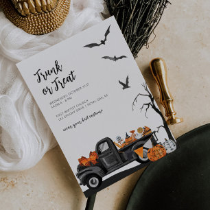 Invitación de Halloween de maletero o truco para n