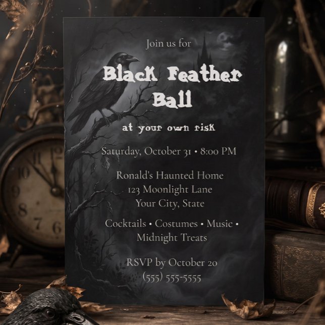 Invitación de Halloween de Máscara de Pluma Negra (Subido por el creador)