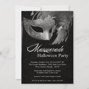 Invitación de Halloween de máscaras de plata las 5
