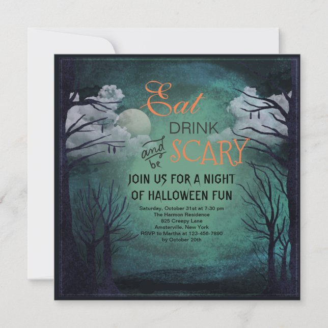 Invitación de Halloween de medianoche (Anverso)