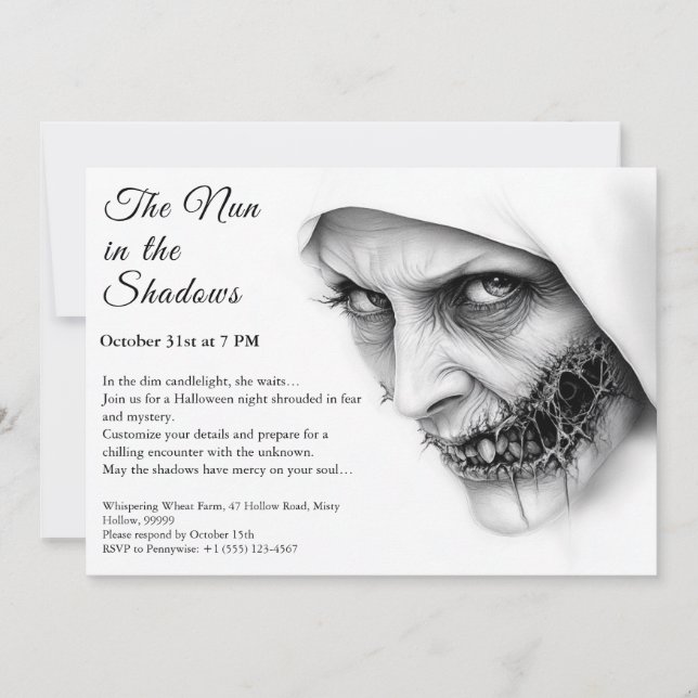 Invitación de Halloween de Monja Espeluznante Reli (Anverso)